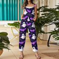 thumbnail image 5 of Womens Halloween Jumpsuits Cute Print Baggy Casual Wide Leg Romper Tie Strap Cotton Linen Pants, 5 of 7