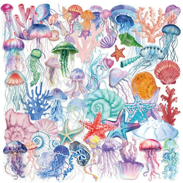 Paquete de pegatinas Ocean, 50 unidades, calcomanías de vinilo con forma de pez tropical en colores