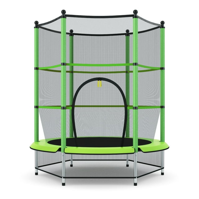 Patiojoy Trampoline Rond pour Enfants avec Lit Combiné, Trampoline avec Filet de Sécurité, Vert