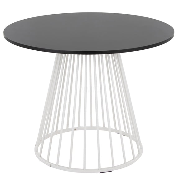 Modern Round Dining Table with Cage Base, White Metal and Black Wood Top for 4 Person