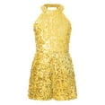 thumbnail image 3 of Yartina Little Kids Big Girls Sequins Halter Neck Romper Leotard Backless Pageant Birthday Ball Prom Gold 8, 3 of 7