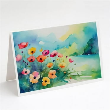 Anemones in Watercolor Greeting Cards and Envelopes Pack of 8 7 in x 5 in