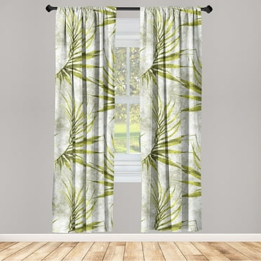 Tropical Window Curtains, Repetitive Exotic Palm Leaves Pattern Grungy Watercolor Illustration, Lightweight Decor 2-Panel Set with Rod Pocket, Pair of - 28"x63", Yellow Green Pale Grey, by Ambesonne