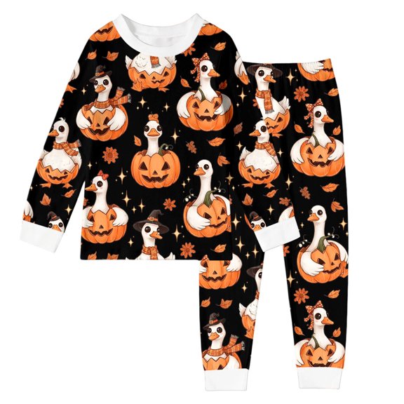 Tfken Halloween Nightwear Pajama Sets Girls Sleepwear 2 Piece Party Festival Halloween Pumpkin Print Pajamas Tops With Pants Set Homewear Long Sleeve Teen Soft Loungewear Outfit Size 2-3 Years Black