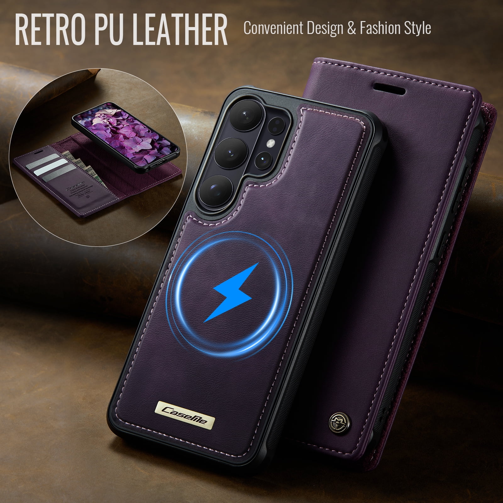 New Phone Case For Samsung Galaxy S26 Ultra, Business Leather Shockproof Flip Stand RFID Card Slots 2-in-1 Detachable Magnetic Wallet Case Cover,Purple
