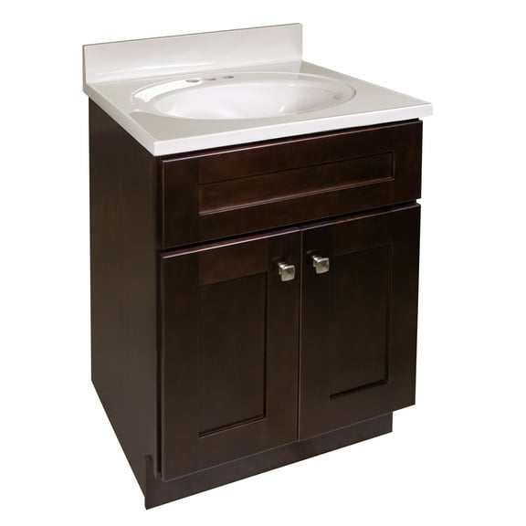 Design House Brookings 25" x 22" Ready to Assemble Shaker 2-Door Bath Vanity with Cultured Marble 4" Centerset Top, Espresso/Ivory Swirl