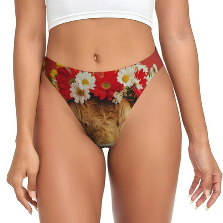Sigee White And Red Daisy Cow for Women s G-String Panty  Low Rise  Soft Lace Perfect for Everyday Wear or Special Occasions-Large