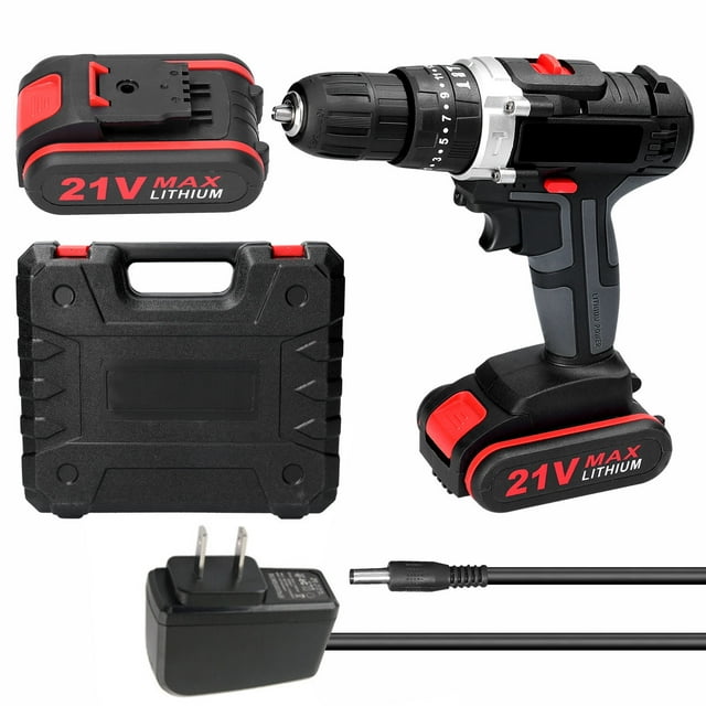 Graflsoa Perceuse Électrique 3-en-1 21V avec Ensemble de Bits, Tournevis Sans Fil, Perceuse à Impact et Perceuse Plate, 25 Réglages de Couple, 2 Vitesses + Vitesse Variable, Poignée Ergonomique, Lumière LED, Prise US 110V, 2