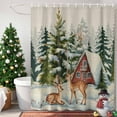 thumbnail image 4 of Shower Curtain 48"W x 72"L Winter Vintage Elk Pine Trees Farmhouse Fabric Shower Curtains Set with Hooks Water Repellent Bathroom Curtains Machine Washable Bathroom Accessories, 4 of 9