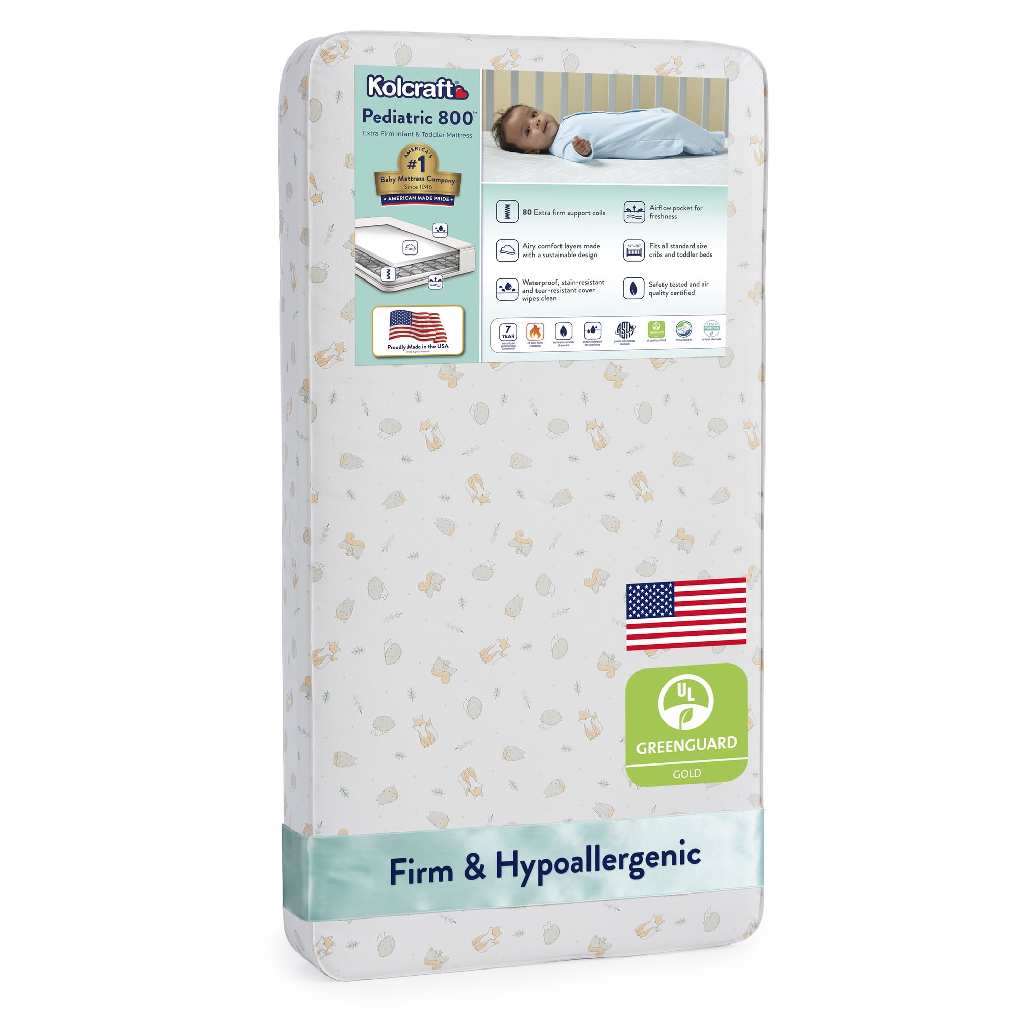 Kolcraft Pediatric 800 Extra Firm Baby Crib & Toddler Mattress, 80 Coil, Waterproof, Ecru