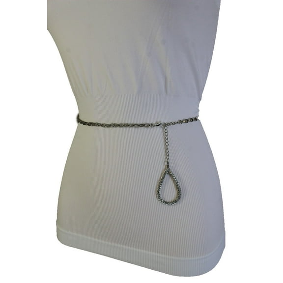 Women Fashion Belt Silver Skinny Metal Chains Water Drop Buckle