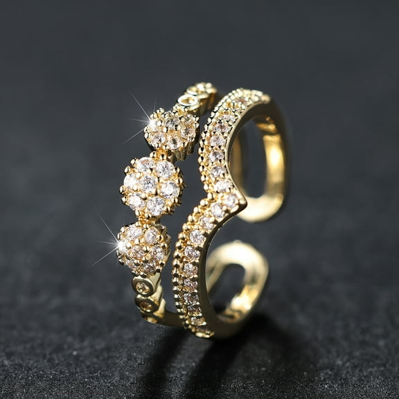 New Luxury Green Blue Red Black Stone Wave Rings For Women Antique Gold Color Zircon Flower Wedding Bands Adjustable Finger Ring CZ