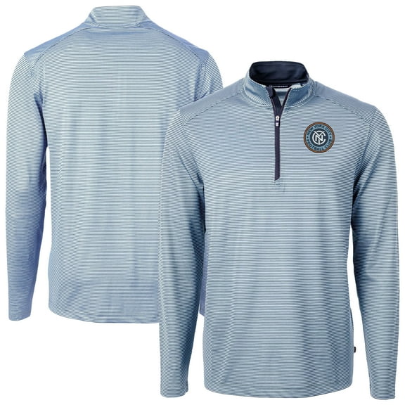 Men's Cutter & Buck Powder Blue New York City FC DryTec Virtue Eco Pique Micro Stripe Recycled Quarter-Zip Pullover Top