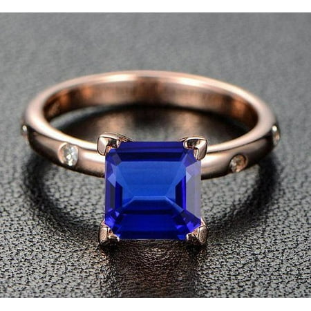 Princess Blue Sapphire Diamond - Limited Time Sale: 1.10 Carat Princess Cut Blue Sapphire and Diamond Engagement Ring