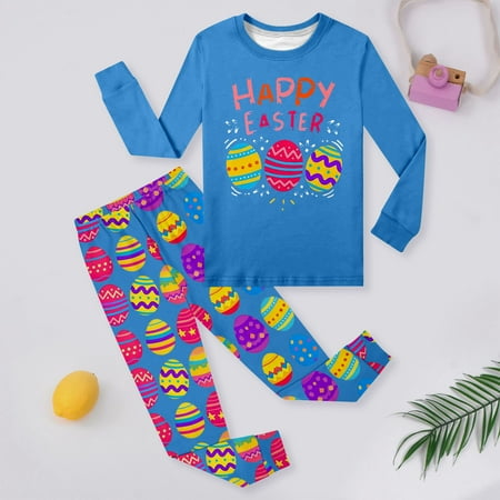 Easter Outfit Baby Girl Long Sleeve Cartoon Print Top and Pants 2Pcs Baby Girls Clothing Sets Sky Blue 4-5 Years
