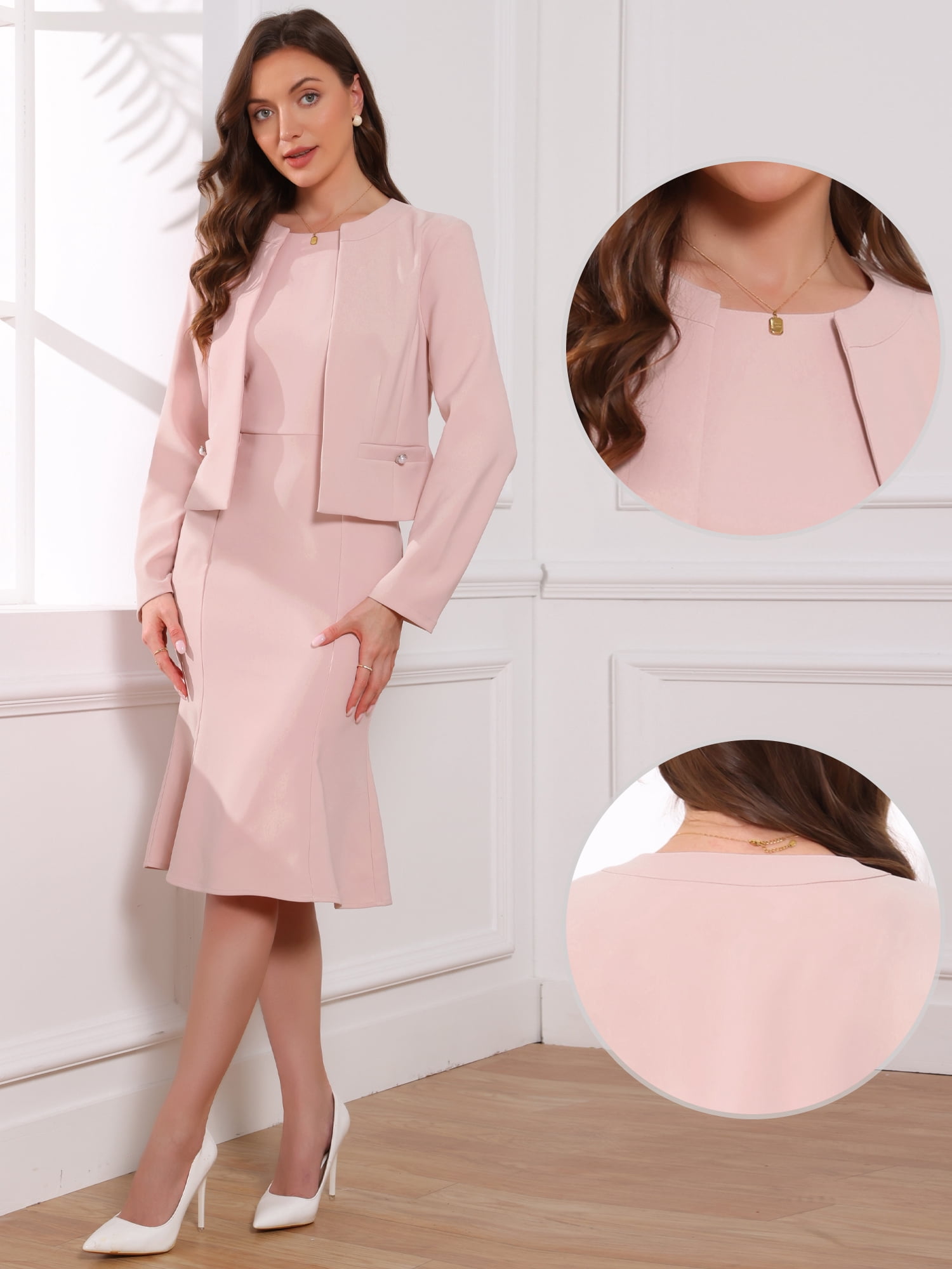 DARING DIVA Women's 2Pcs Suit Sleeveless Dress Crop Blazer Set M Pink