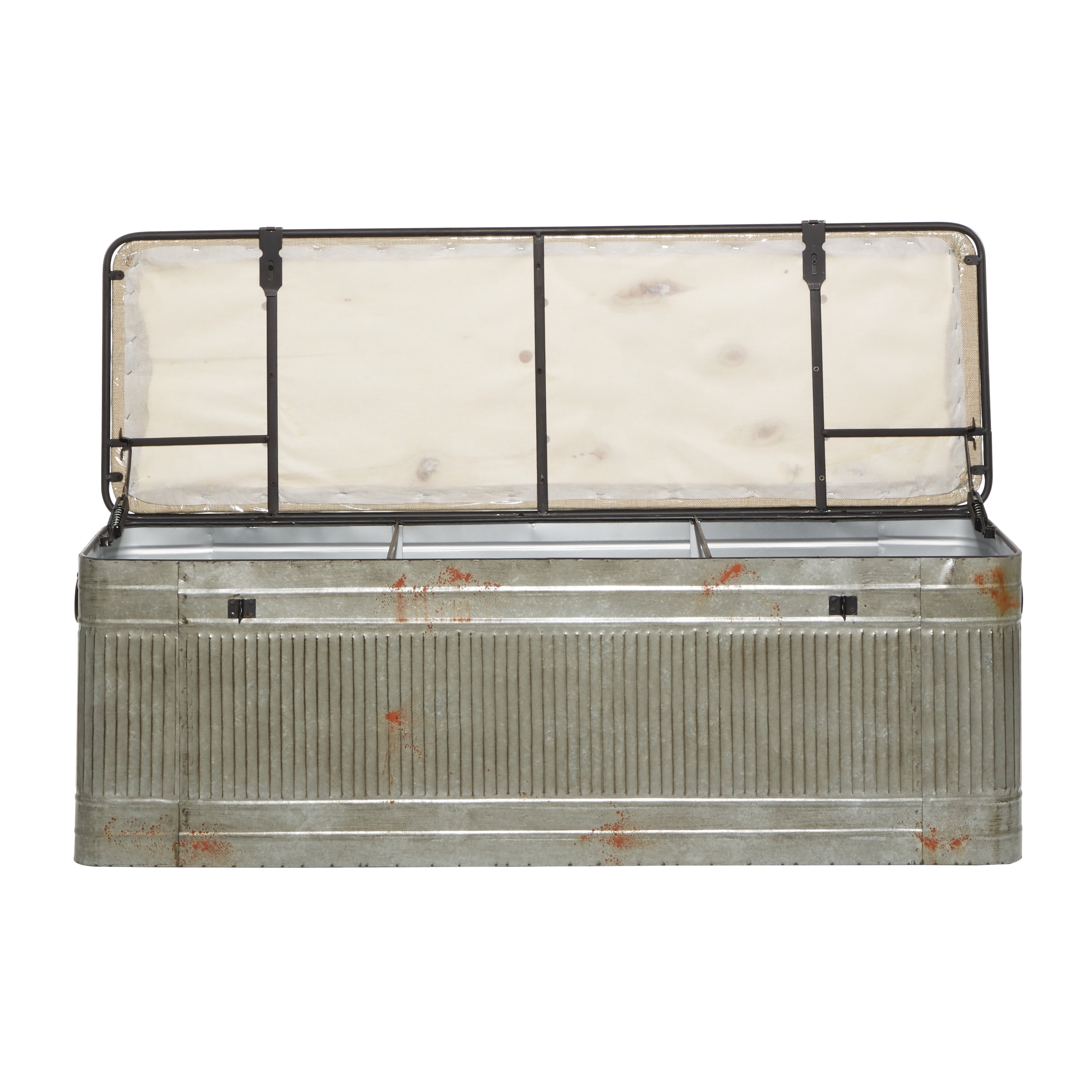 DecMode Vintage Farmhouse Galvanized Metal Storage Bench, Cream Burlap Top,  Gray - Walmart.com