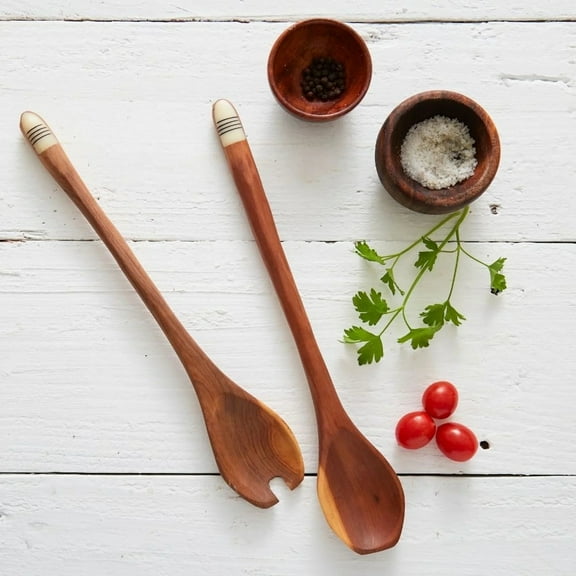 Slim Wood Bone Salad Server Set