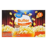 Great Value Butter Flavored Microwave Popcorn, 2.4 oz, 18 Count
