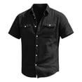 thumbnail image 4 of Men's Button Down Short Sleeve Shirt Casual Cotton Linen Summer Beach Hiking Shirts with Double Work Pocket Size 3XL Black, 4 of 9