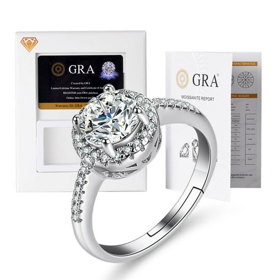 Luxury 1.0 CT Moissanite Diamond for Women Engagement Ring D Color VVS1 Jewelry 18k White Gold Over Silver Rings with Adjustable Open