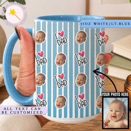 Custom Name or Photo Family Ceramic Mug with Classic Striped Design for Fathers & Grandparents Family Keepsake Mug for Dad Grandpa Fathers Grandparents Birthday or Holiday or Appreciation Gift G