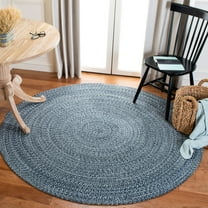 SAFAVIEH Braided Vermont Geometric Cotton Reversible Area Rug, Navy/Ivory, 5' x 5' Round