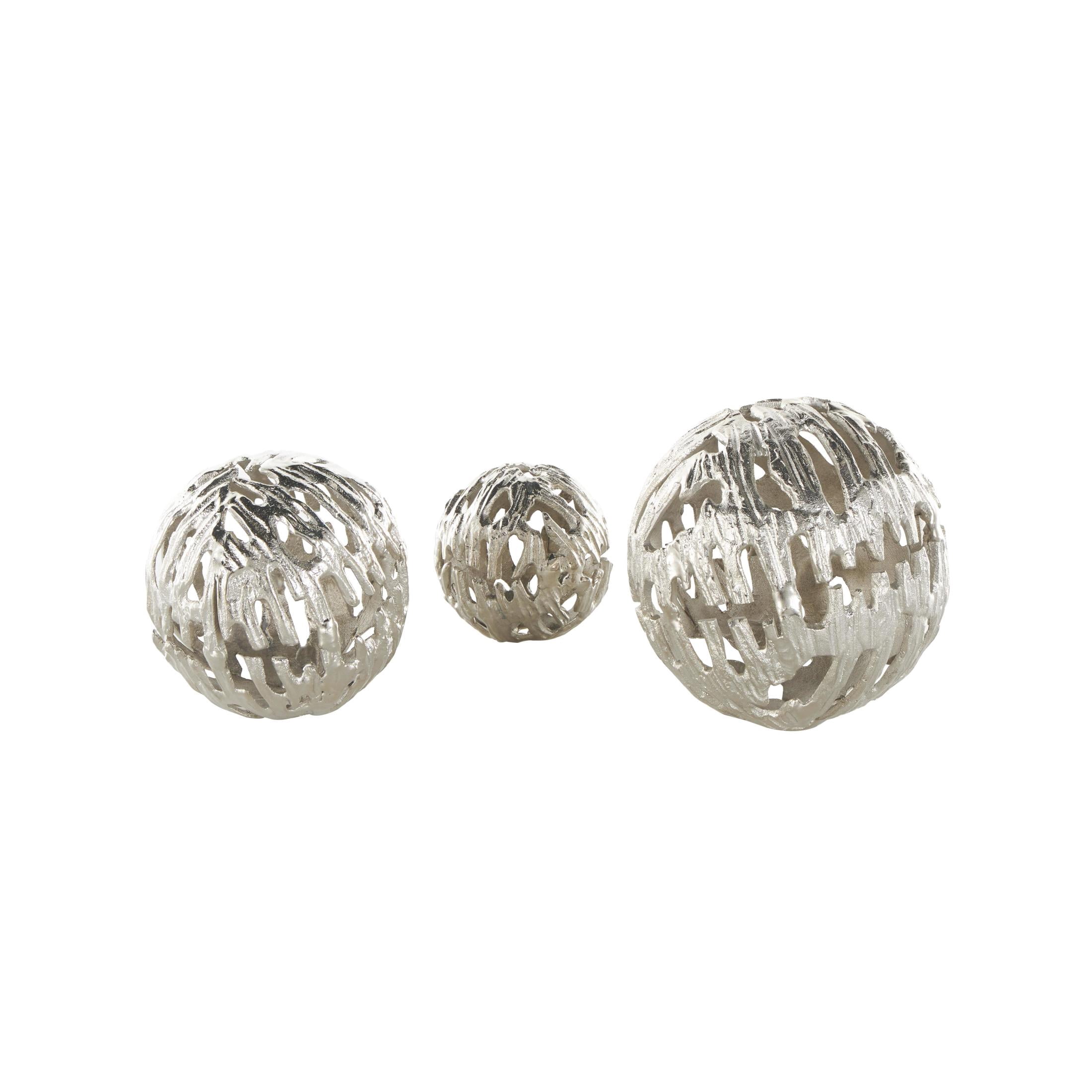 DecMode Silver 7" Abstract Metallic Cutout Aluminum Metal Orbs & Vase Filler (3 Count)
