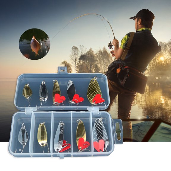 Opolski Pack Of 10/Box Lightweight Fishing Lures 3 Hooks Metal Sharp Simulation Sequins Baits Kit for Outdoor