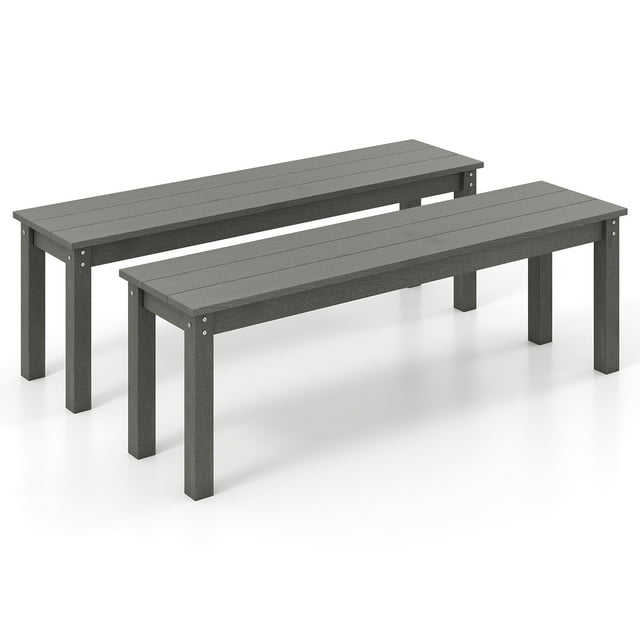 Patiojoy 2Pcs Outdoor Bench 2-3 Person HDPE Patio Bench 55" Backless Garden Bench with Slatted Seat Gray