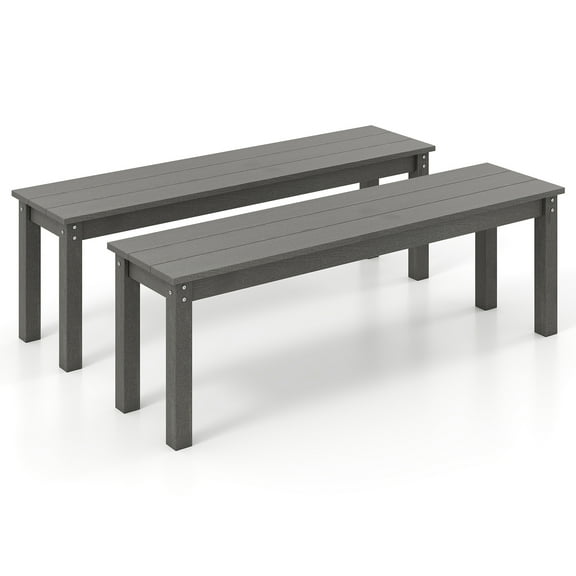 Topbuy 2Pcs Outdoor Bench 2-3 Person HDPE Patio Bench 55" Backless Garden Bench with Slatted Seat Gray