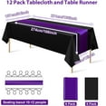 thumbnail image 2 of BlinkLLX 12Pack 12x108 Inch Satin Table Runner and 54x108Inch Plastic Tablecloths Set Black Purple Disposable Rectangle Table Cover for Graduation Wedding, 2 of 15