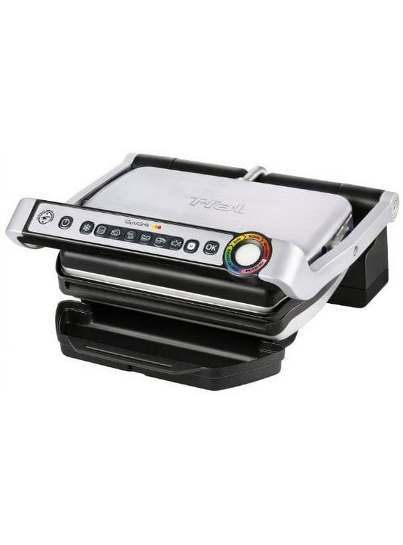 T-fal GC702 OptiGrill Stainless Steel Indoor Electric Grill with Removable and Dishwasher Safe plates,1800-watt, Silver