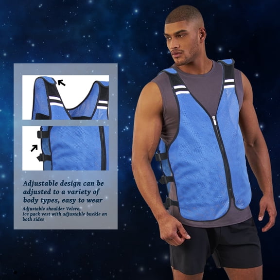 Leetye Mei Men Cooling Vest with Ice Packs, Blue Ice Cool Clothing Work Outdoor, Motorcycle Mesh Cold Vest