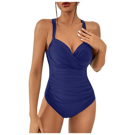 Zuesphe Swimsuit for Women Over 50 2025 Bathing Suit for Women One Piece Sexy Plus Size Swimwear for Women 2025 Tummy Control Beachwear Women 2025 Cheeky High Cut Cute Ribbed Clearance Sales