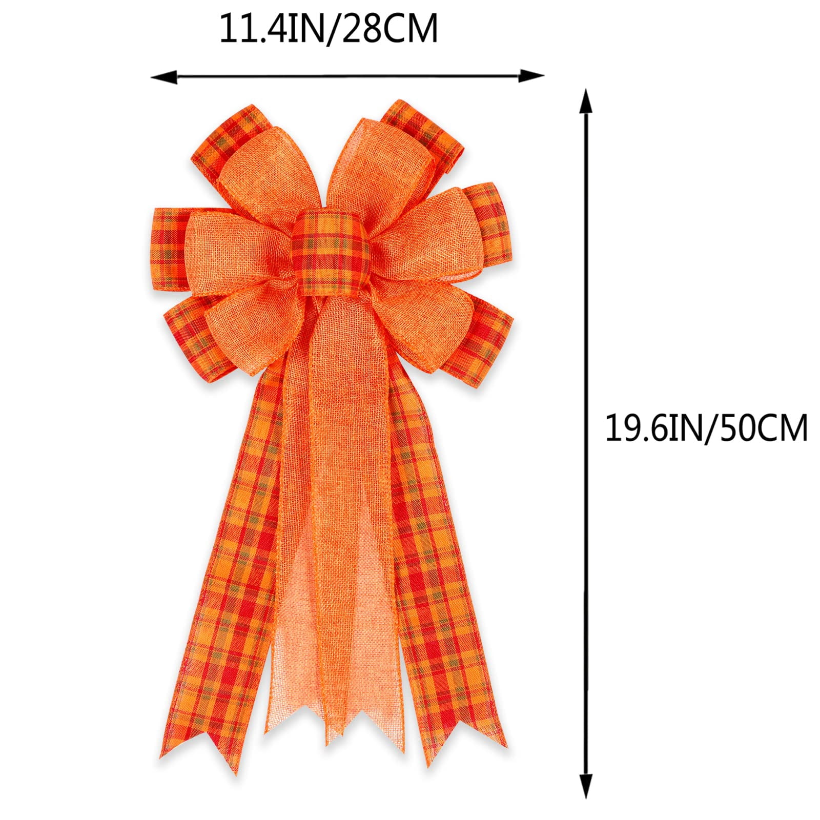 Orange Plaid Burlap Polyester Fall Bows 2 Pack Wreath Tree Topper Home Decor
