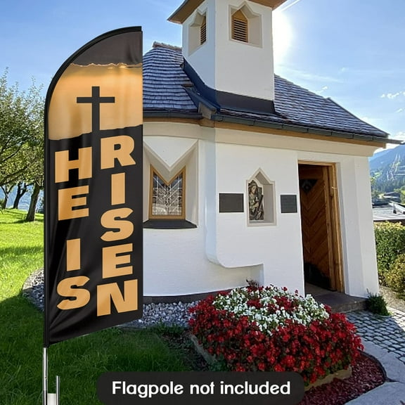 QSUM Religion Themed Swooper Flag, 11 FT He is Risen Signs Featehr Flag , Religion Advertising Feather Flag Banner for Church(Flagpole NOT Included)