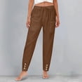 thumbnail image 6 of Hogleaql Women's Cotton Linen Culottes Pants Comfy Capri Pants Straight Leg Elastic Waist Fashion Vacation Baggy Beach Pants with Pockets Army Green L, 6 of 6