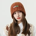thumbnail image 6 of Dyfzdhu Women Warm Solid Twist Knit Crochet Pile Hat Pullover Cap Brown, 6 of 7