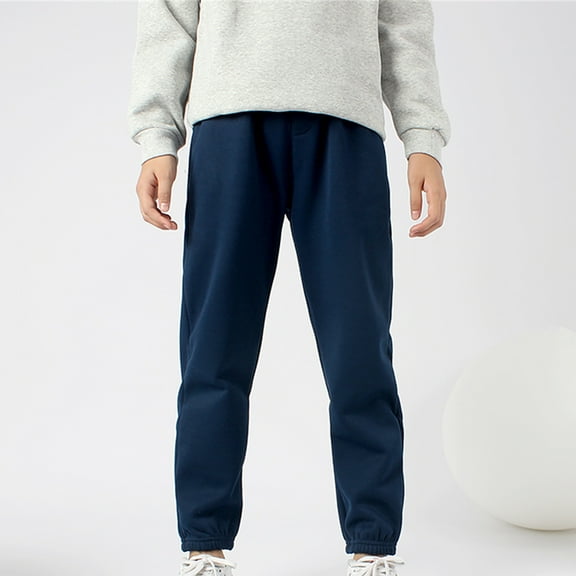 Cethrio Boys Cotton Sweatpants Size 10-12 T, Warm Casual Relaxed Fit Elastic Bottom Athletic Joggers Navy