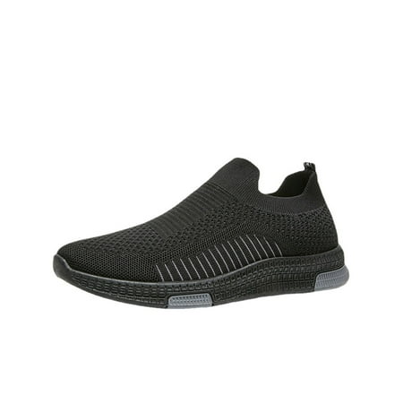 

Eloshman Mens Casual Shoe Slip On Sneakers Breathable Sock Sneaker Sports Fashion Soft Sole Flats Slip-Resistant Walking Shoes Black Gray 9