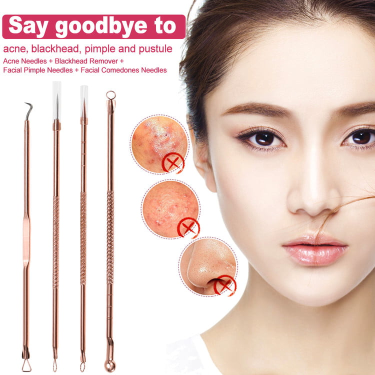 Anti-microbial Double-side 7 Pieces Whitehead Popping,Removing for Risk Free Nose Treatment for Blemish UNKE Blackhead Remover Kit,Comedone Extractor Tool