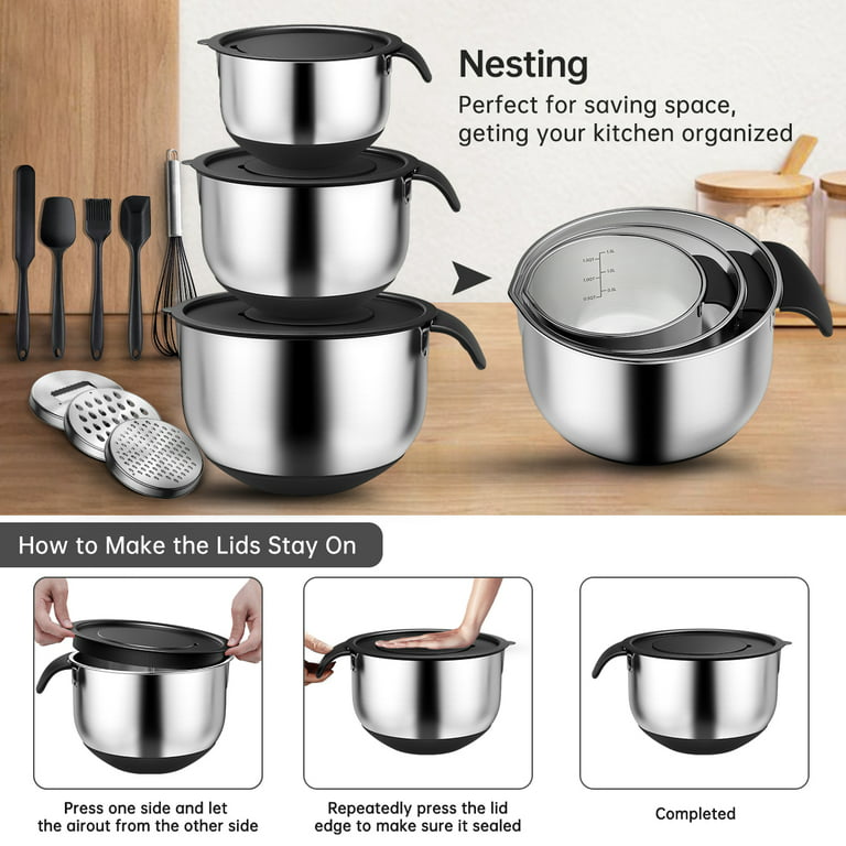 Mixing Bowls with Airtight Lids, 23PCS Large Stainless Steel Mixing Bowls  Set, 400ML Measuring Cups, Kitchen Utensils Metal Nesting Bowl