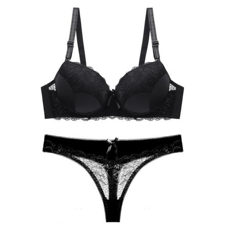 YEJIMAN Women Sexy Lingerie Lace Flowers Push up Top Bra Pants Underwear Set Sleepwear  Black Underwear For Women  Nylon Seamless Underwear For Women