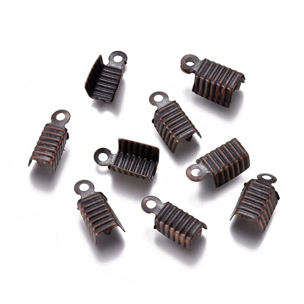 1000pc Brass Folding Crimp Ends Fold Over Crimp Cord Ends Nickel Free Red Copper 13x5mm Hole: 1mm Inner Diameter: 4mm
