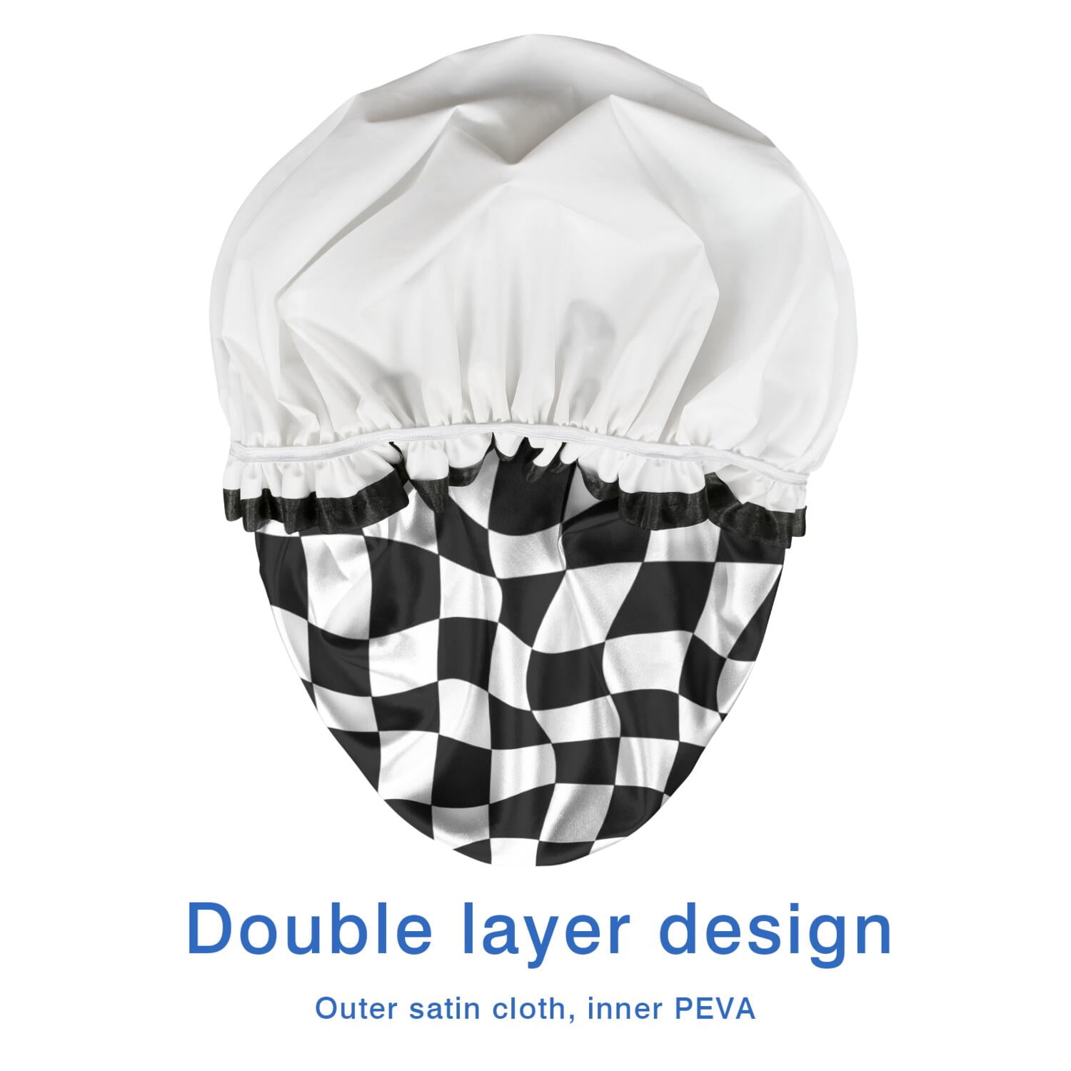 Shower Caps,Black and White Wavy Checkerboard Pattern Waterproof Shower Cap for Women 4 Pieces,Double Reusable Hair Cover for Shower PEVA Elastic Stretch Hem