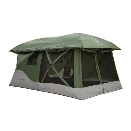 Gazelle Tents T4 Tandem Hub Tent, Easy 90 Second Set-Up, Waterproof, UV Resistant, Convertible Screen Room, Removable Floor, 4-8 Person, Alpine Green, 78" x 94" x 165", GT450GR