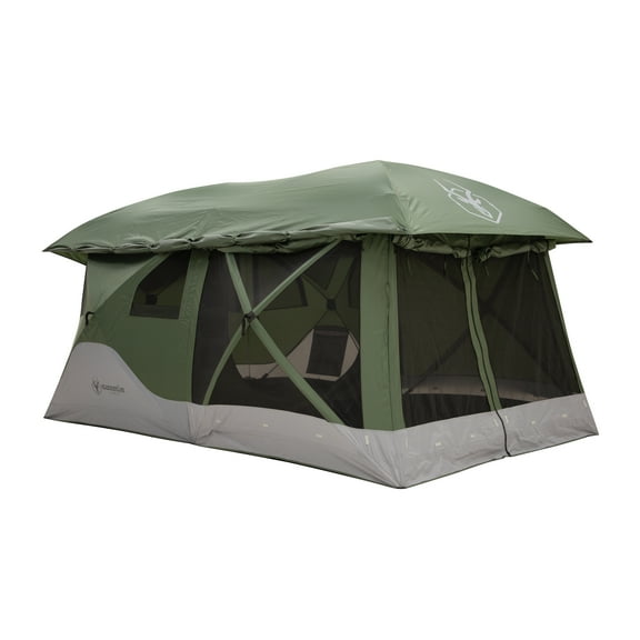 Gazelle Tents T4 Tandem Hub Tent, Easy 90 Second Set-Up, Waterproof, UV Resistant, Convertible Screen Room, Removable Floor, 4-8 Person, Alpine Green, 78" x 94" x 165", GT450GR