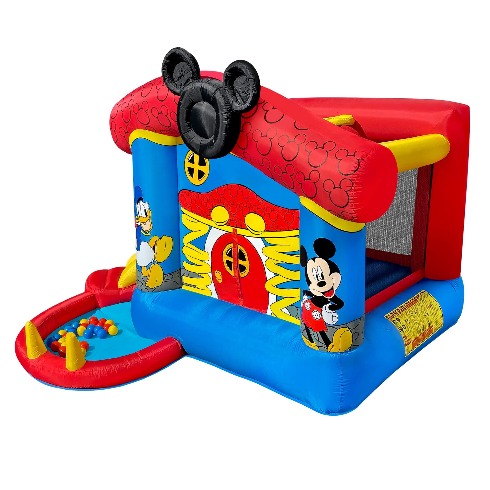 Funormous Disney Mickey Mouse Bounce House with Slide, Indoor Outdoor Inflatable Bouncy Castle Funhouse Ball Pit Plus Heavy Duty Air Blower for Kids Ages 3-8 Years