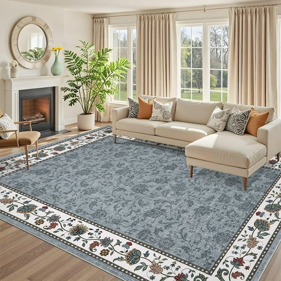 FairOnly Grey 6'x9'Tratitional Low Pile Oriental Rugs Non Slip Stain Resistant Carpet for Living Room Bedroom Kitchen